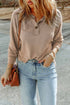 Apricot Button Split Neck Retro Patchwork Long Sleeve Top